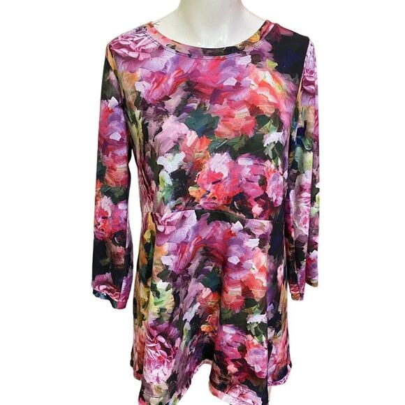 SOFT SURROUNDINGS Sz S Elysian Garden Sublimation Top Floral 3/4 Slv Tunic - Picture 3 of 7